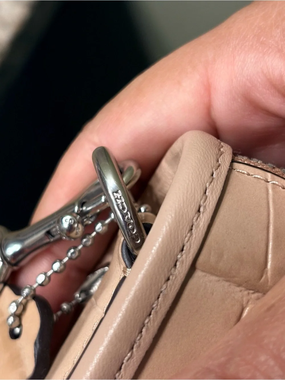 Coach Taupe Croc-Embossed Shoulder Bag with Cream & Taupe Card Case